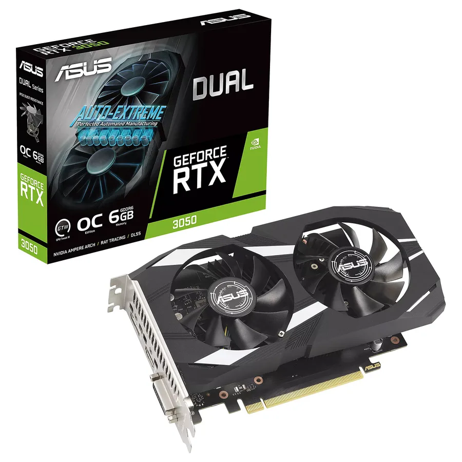 ASUS DUAL GeForce RTX 3050 OC O6G — Fabrieksuitvoering